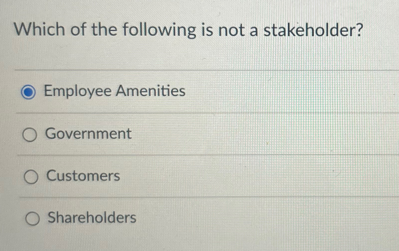 Solved Which Of The Following Is Not A Stakeholder?Employee | Chegg.com