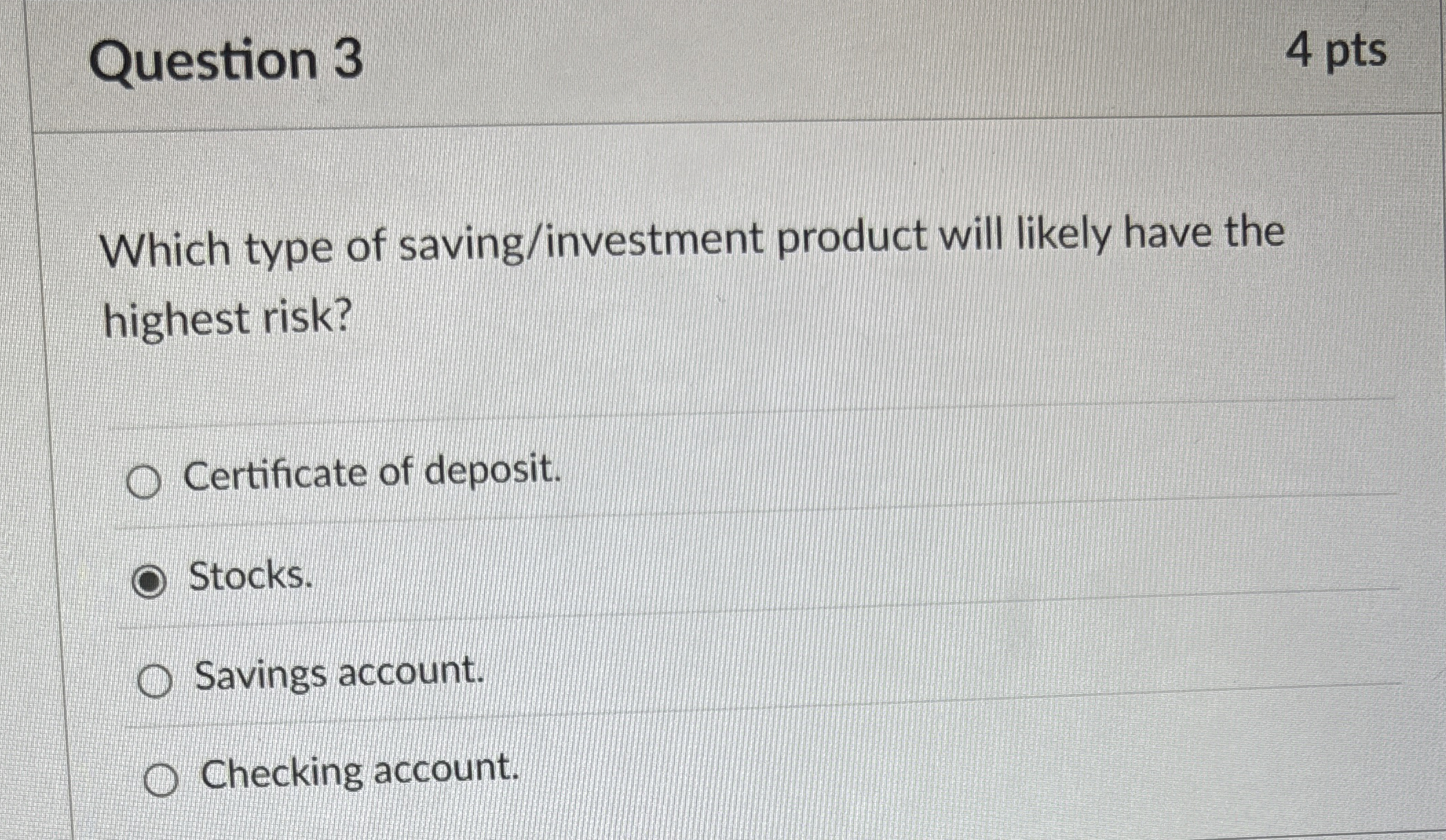Solved Question 34 ﻿ptsWhich type of saving/investment | Chegg.com