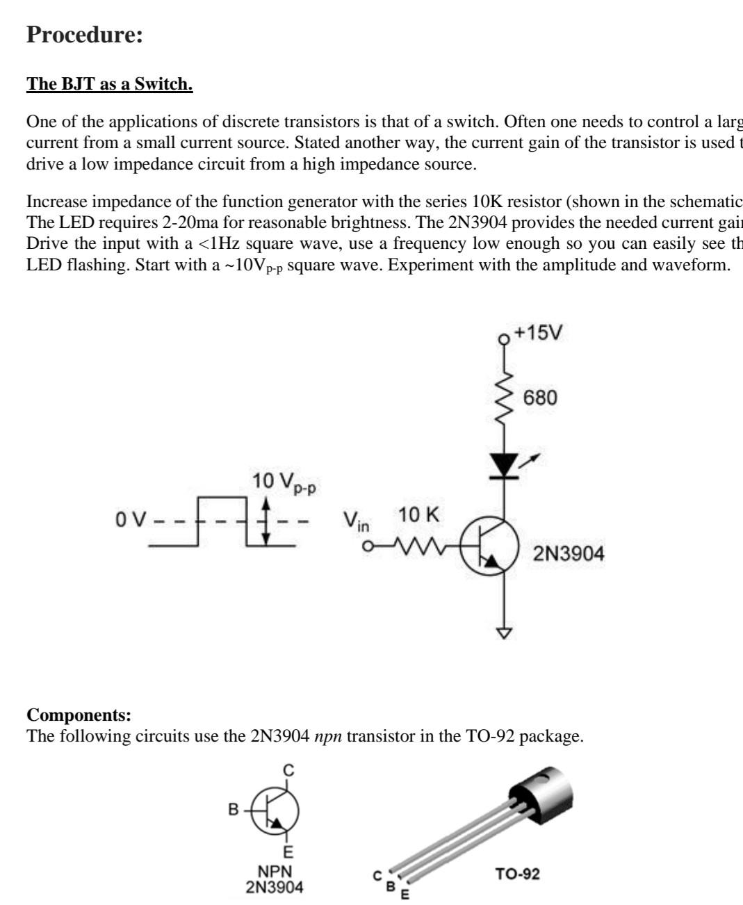 Solved Procedure The BJT as a Switch. a One of the