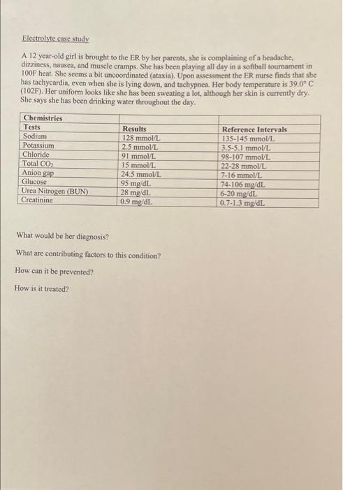 electrolyte balance case study with answers