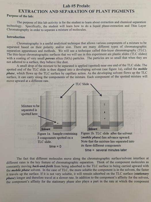 Solved Lab #5 Prelab: EXTRACTION AND SEPARATION OF PLANT | Chegg.com