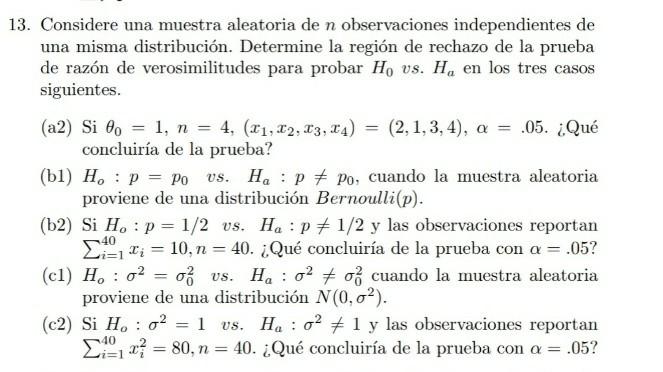 13. Considere Una Muestra Aleatoria De N | Chegg.com