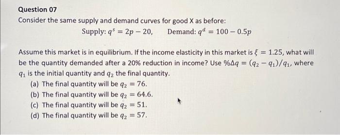 Solved Consider the same supply and demand curves for good X | Chegg.com