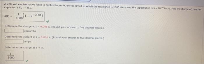 Solved A 200-volt electromotive force is applied to an RC | Chegg.com