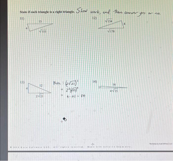 Solved State if each triangle is a right triangle. Show | Chegg.com
