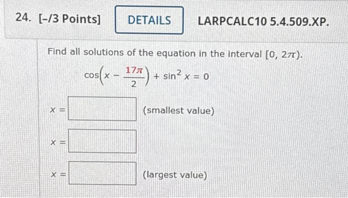 Solved Find all solutions of the equation in the interval | Chegg.com