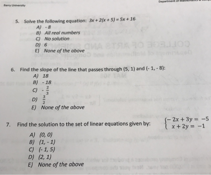 Solved Department Of Mathematics Cm Barry University 5 Chegg Com