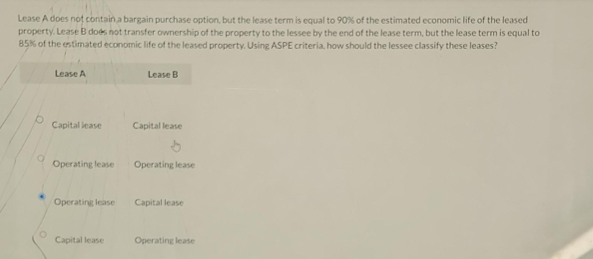 Solved Lease A does not contain a bargain purchase option,