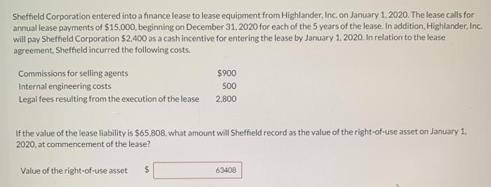 Solved Sheffield Corporation entered into a finance lease to | Chegg.com