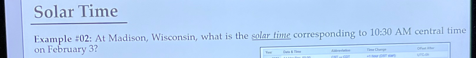Solved Solar TimeExample #02: At Madison, Wisconsin, what is | Chegg.com