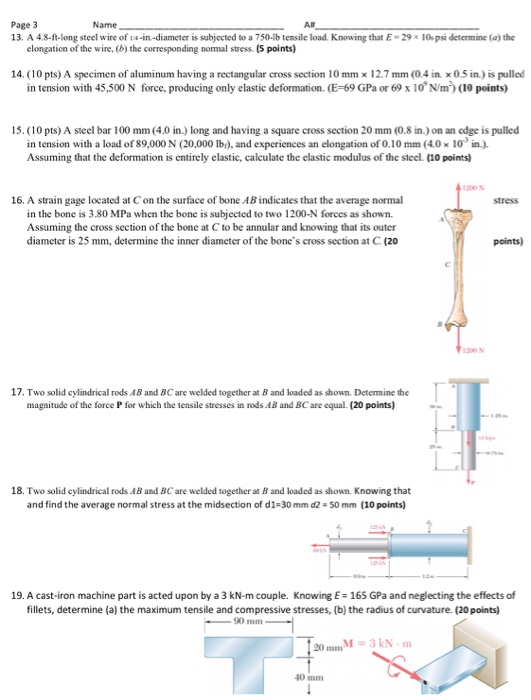 Solved Page 3 Name AN 13. A 4.8ftlong steel wire of