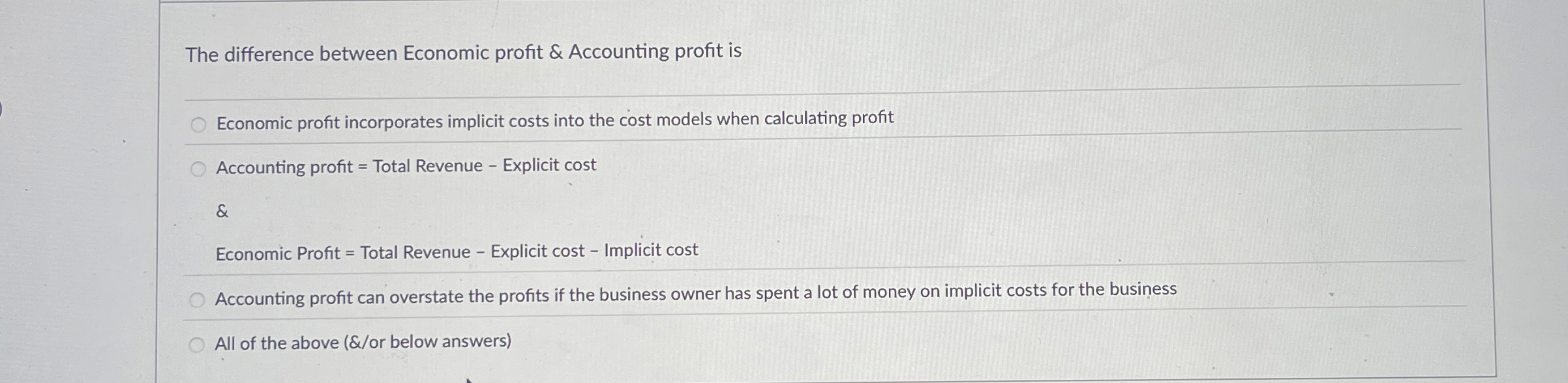 Solved The difference between Economic profit & Accounting | Chegg.com
