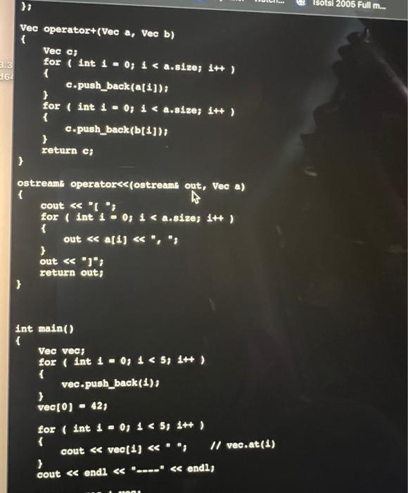 [Solved] c++ 1. (5 points) Class Vec Here is a checklist f