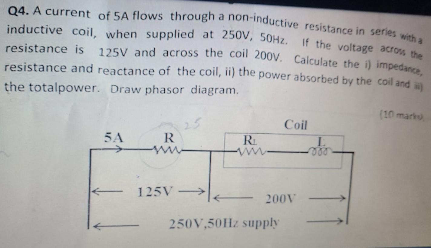 Solved Q4. A current of 5A flows through a noninductive