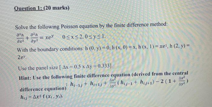 Solved Question 1: (20 marks) + Solve the following Poisson | Chegg.com