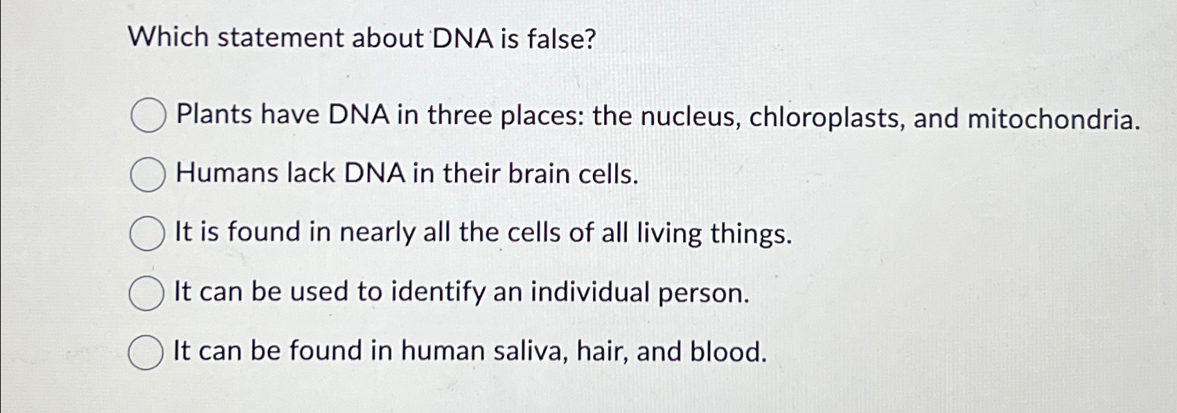 Solved which statement about dna is false plants have dna in chegg