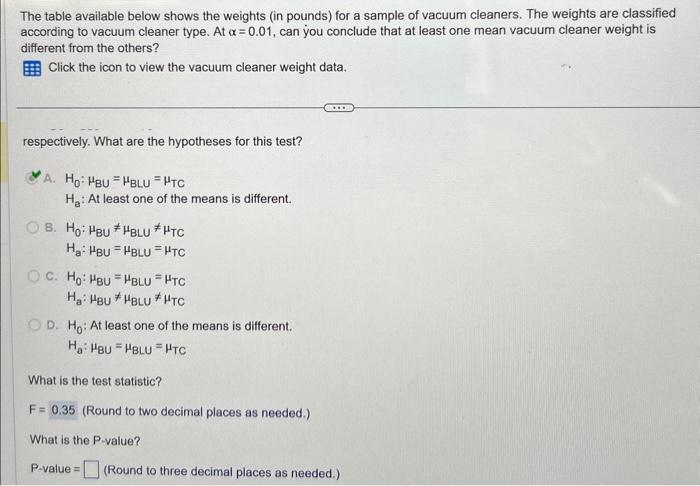 Solved The table available below shows the weights (in | Chegg.com