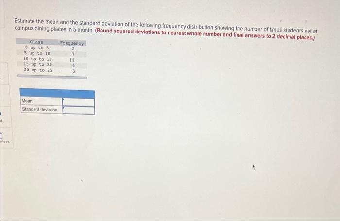 Solved Estimate the mean and the standard deviation of the | Chegg.com