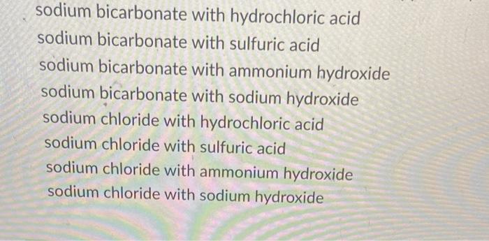 Solved Sodium Bicarbonate With Hydrochloric Acid Sodium 7505