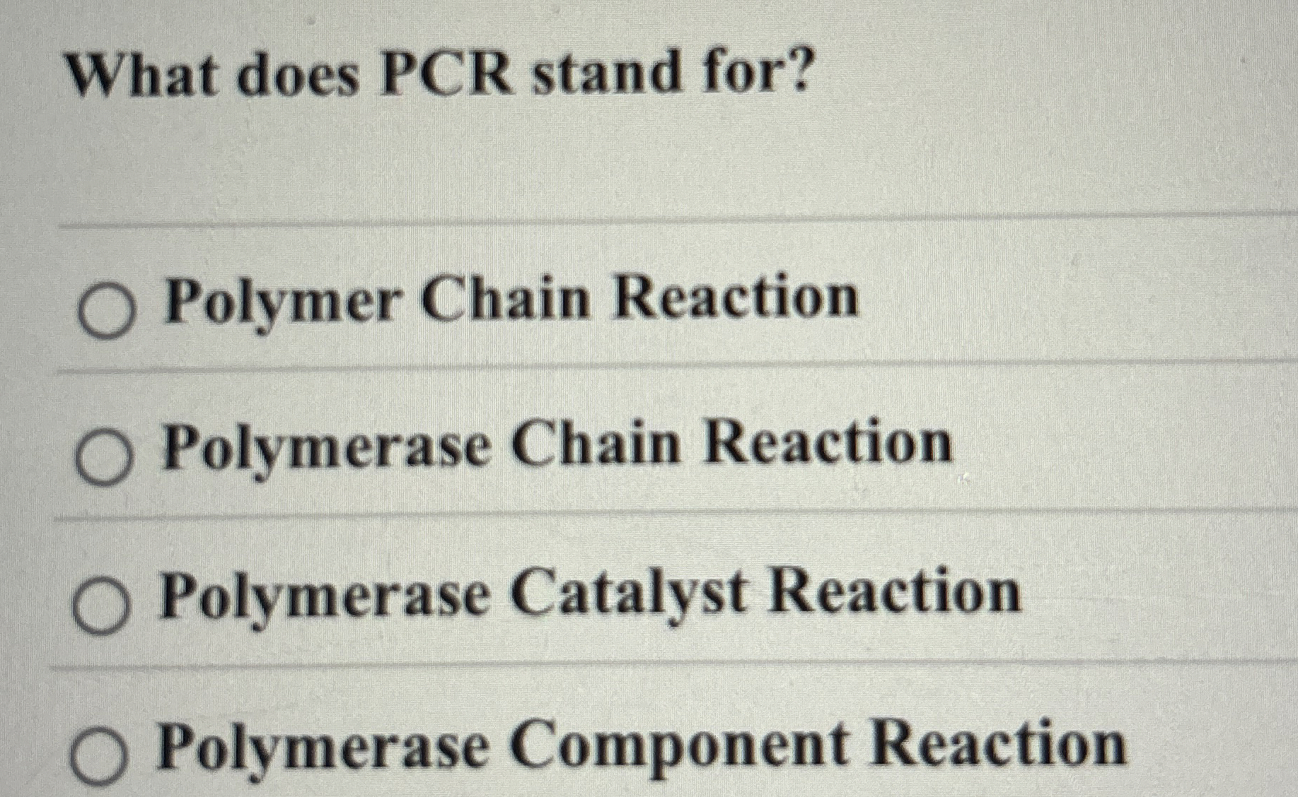 Solved What does PCR stand for?Polymer Chain