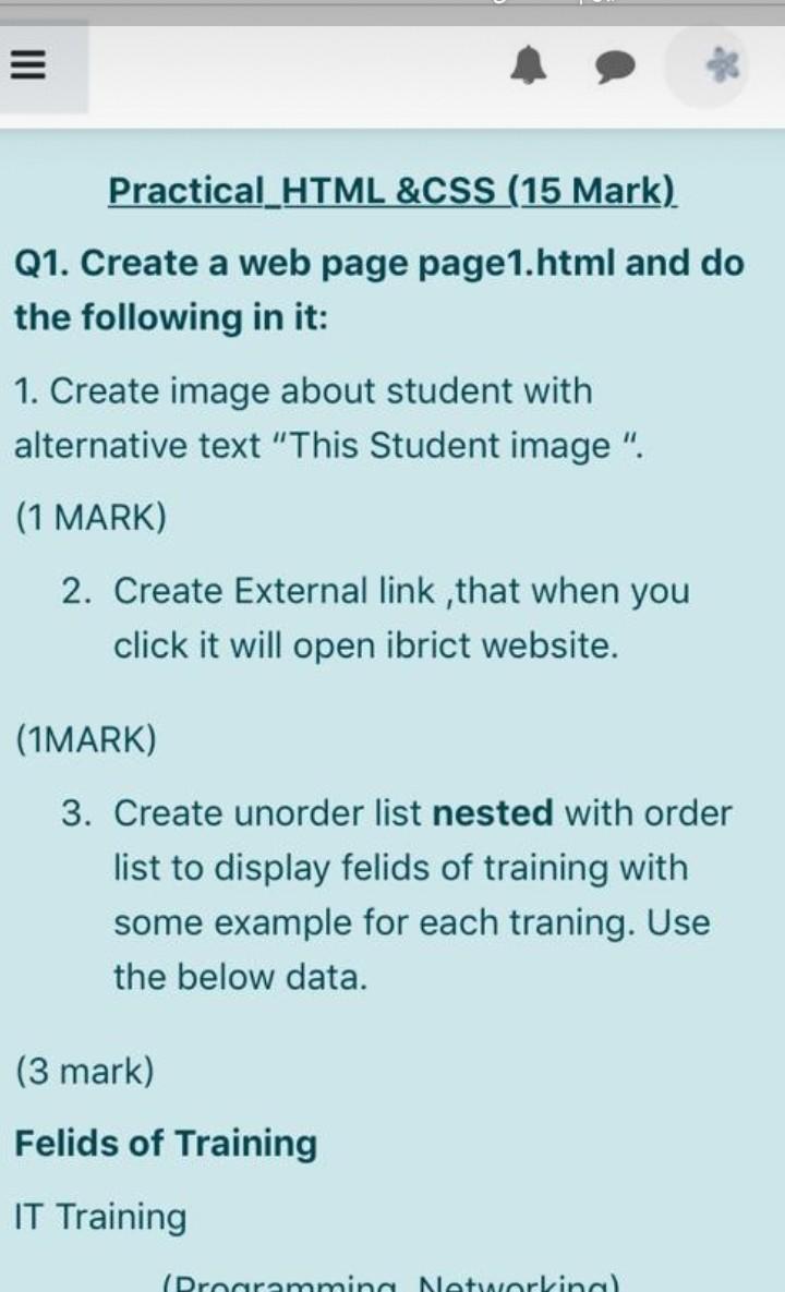 Solved Practical_HTML&CSS (15 Mark) Q1. Create a web page | Chegg.com