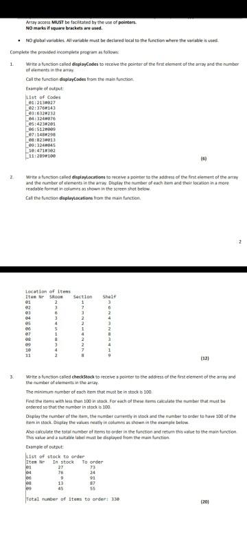C++ language Write a function called displayCodes to | Chegg.com