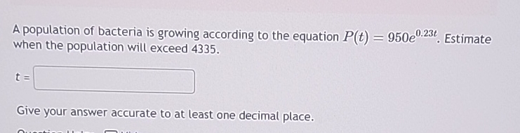 Solved A population of bacteria is growing according to the | Chegg.com