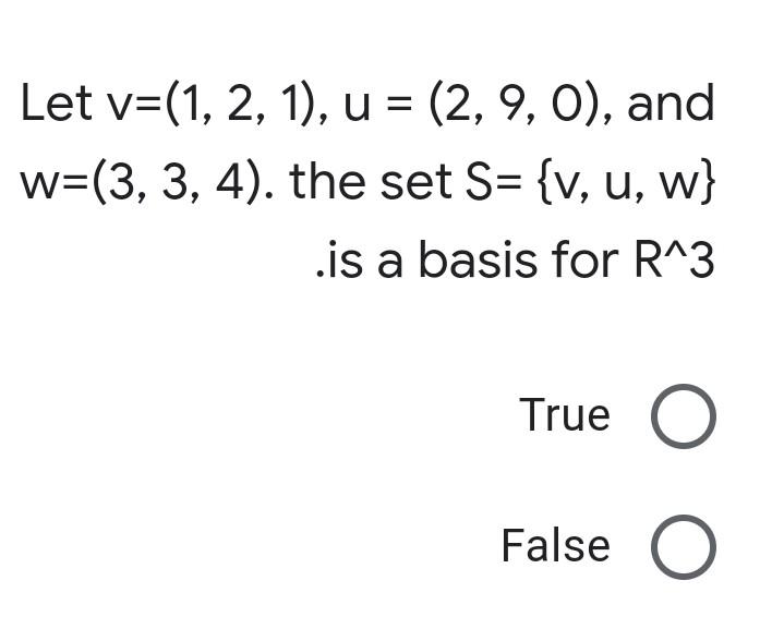 Solved Let V=(1, 2, 1), U = (2,9, O), And W=(3, 3, 4). The | Chegg.com