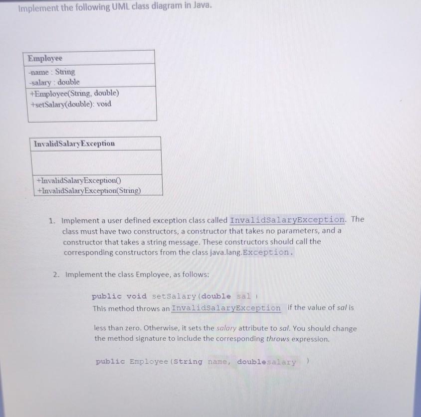 Solved Implement the following UML class diagram in Java. | Chegg.com