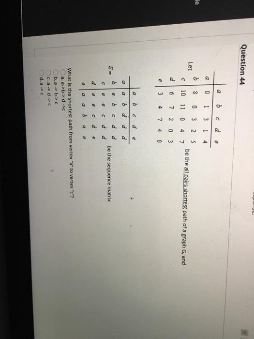 Solved PUHJC. Question 44 a b c d e a 0 1 3 1 4 le b 8 0 نما | Chegg.com