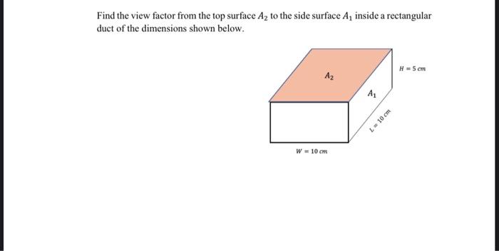 Solved Find the view factor from the top surface A2 to the | Chegg.com