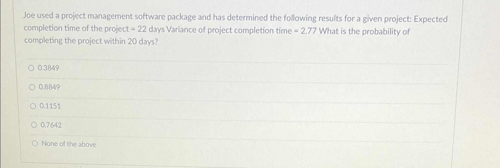 Solved Joe used a project management software package and | Chegg.com