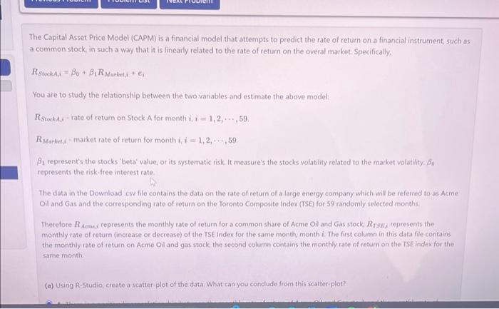 Solved The Capital Asset Price Model (CAPM) is a financial | Chegg.com