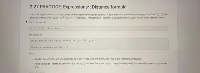 Solved 2.27 PRACTICE: Expressions*: Distance formula MapyGes | Chegg.com