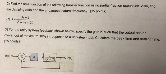 Solved 2) Find the time function of the following transfer | Chegg.com
