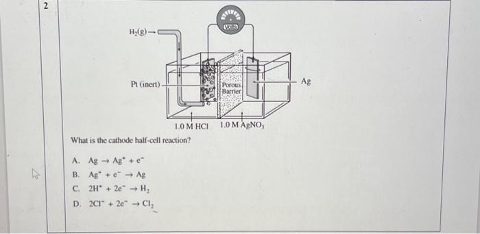 Solved What is the cathode half-cell reaction? A. Ag→Ag++e− | Chegg.com