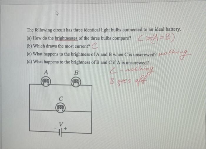 Solved The Following Circuit Has Three Identical Light Bulbs | Chegg.com