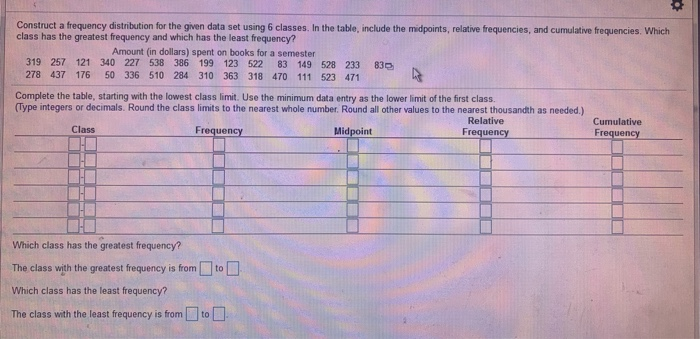 Solved Construct A Frequency Distribution For The Given Data | Chegg.com