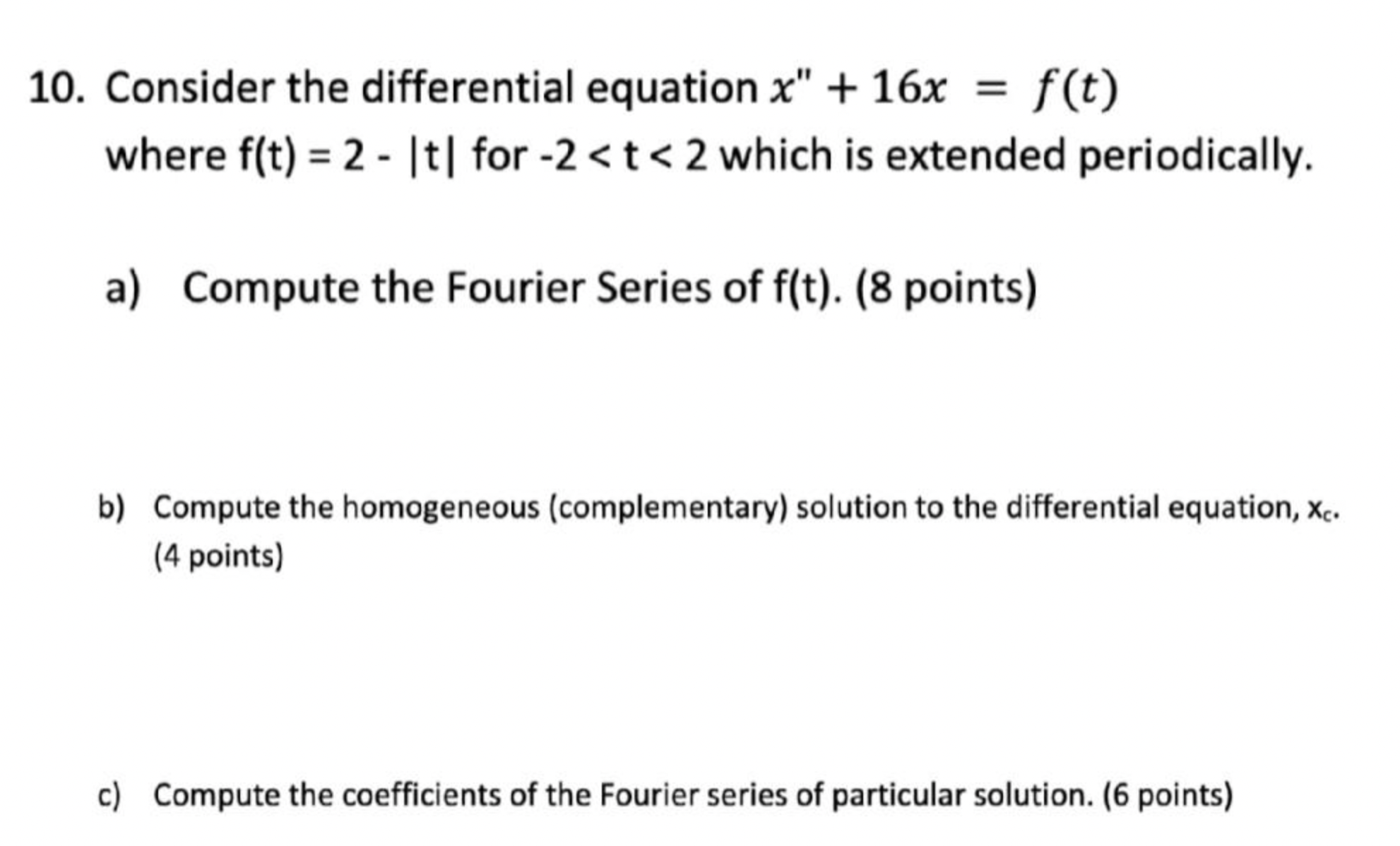 Solved Consider the differential equation x''+16x=f(t)where | Chegg.com