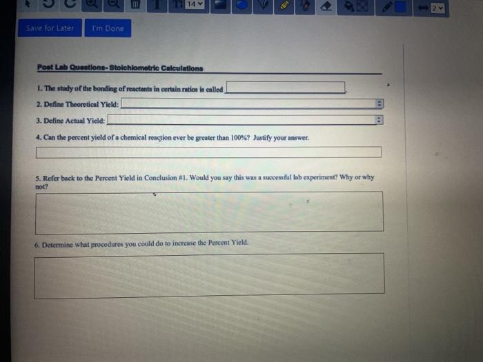 Solved 14 21 Save for Later I'm Done Post Lab | Chegg.com