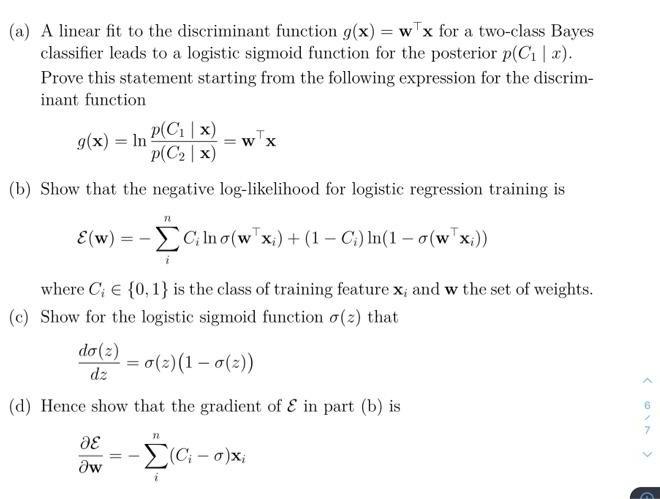 Solved A A Linear Fit To The Discriminant Function G X Chegg Com