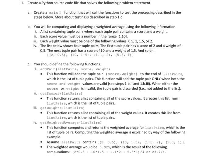 Solved 1. Create a Python source code file that solves the | Chegg.com