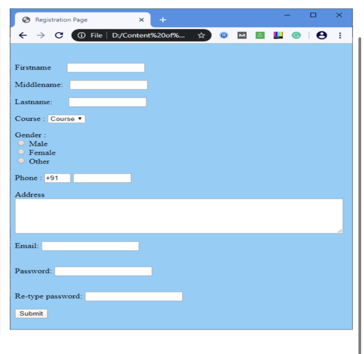 Solved Write a html code to create the Registration form as | Chegg.com