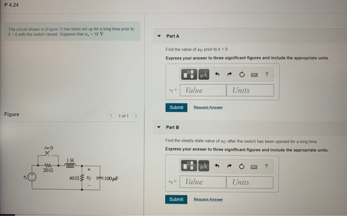 Solved P 4.24 The circuit shown in (Figure 1) has been set | Chegg.com