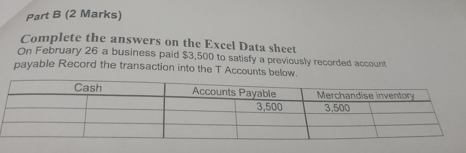 Solved Part B (2 Marks) Complete the answers on the Excel | Chegg.com