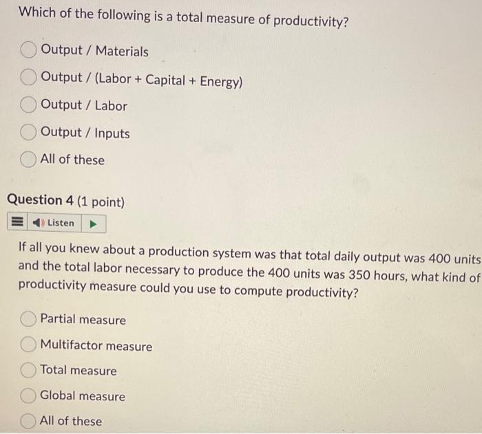 Solved Which of the following is a total measure of | Chegg.com