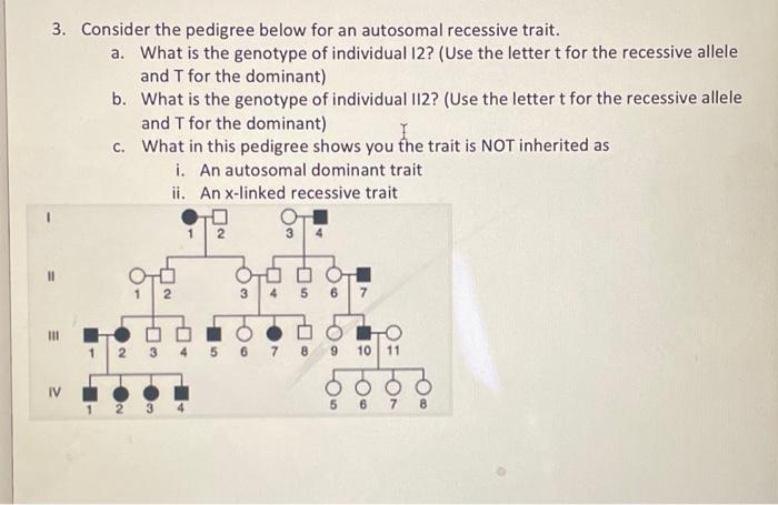 Solved 3. Consider the pedigree below for an autosomal | Chegg.com