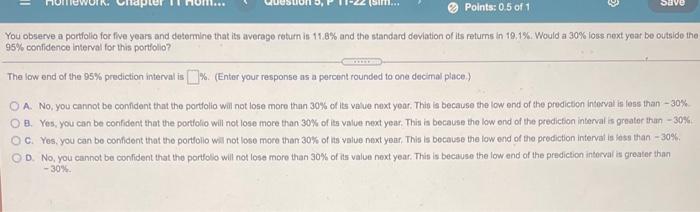 Solved 则 > Points: 0.5 of 1 save You observe a portfolio for | Chegg.com