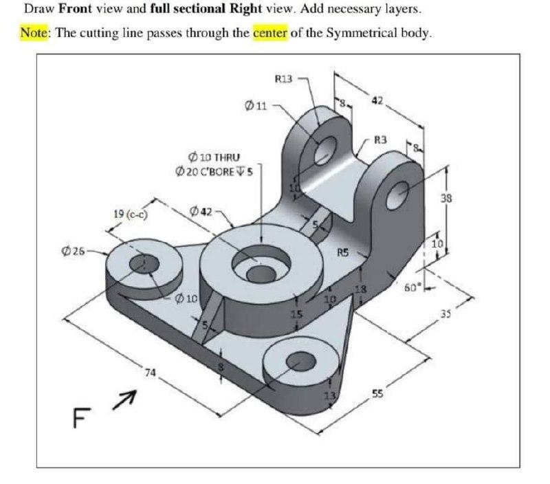 Solved Draw Front view and full sectional Right view. Add | Chegg.com