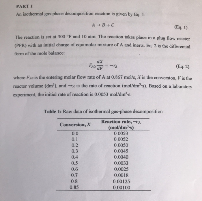 Solved Part 1 An Isothermal Gas Phase Decomposition React Chegg Com